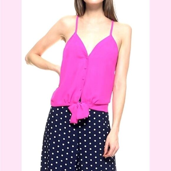 Material Girls Magenta/Hot Pink Button Down Tank S - Picture 1 of 16